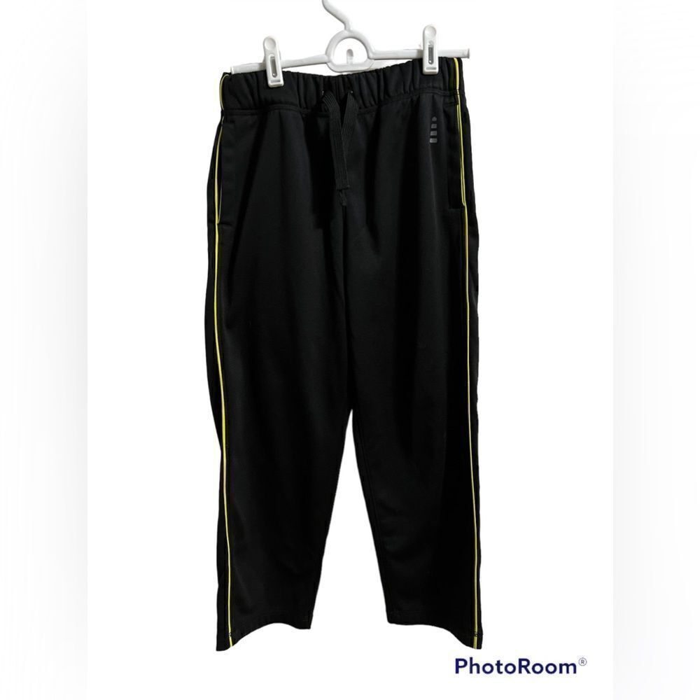 Lands End youth boys 10-12 black with yellow stripe pants.